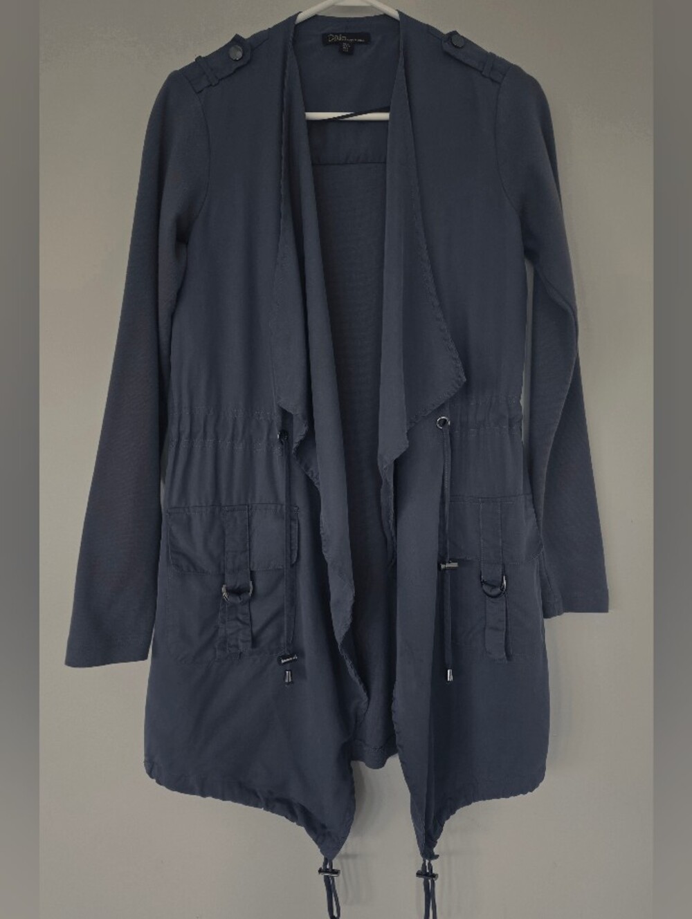 Dalia Navy Draped Utility Blazer. Tensel & Cotton. Size Small Women's Slate Blue